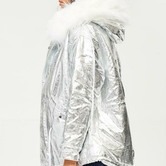 Silver Parka Jacket with Fur Hood - Picture 4 of 7